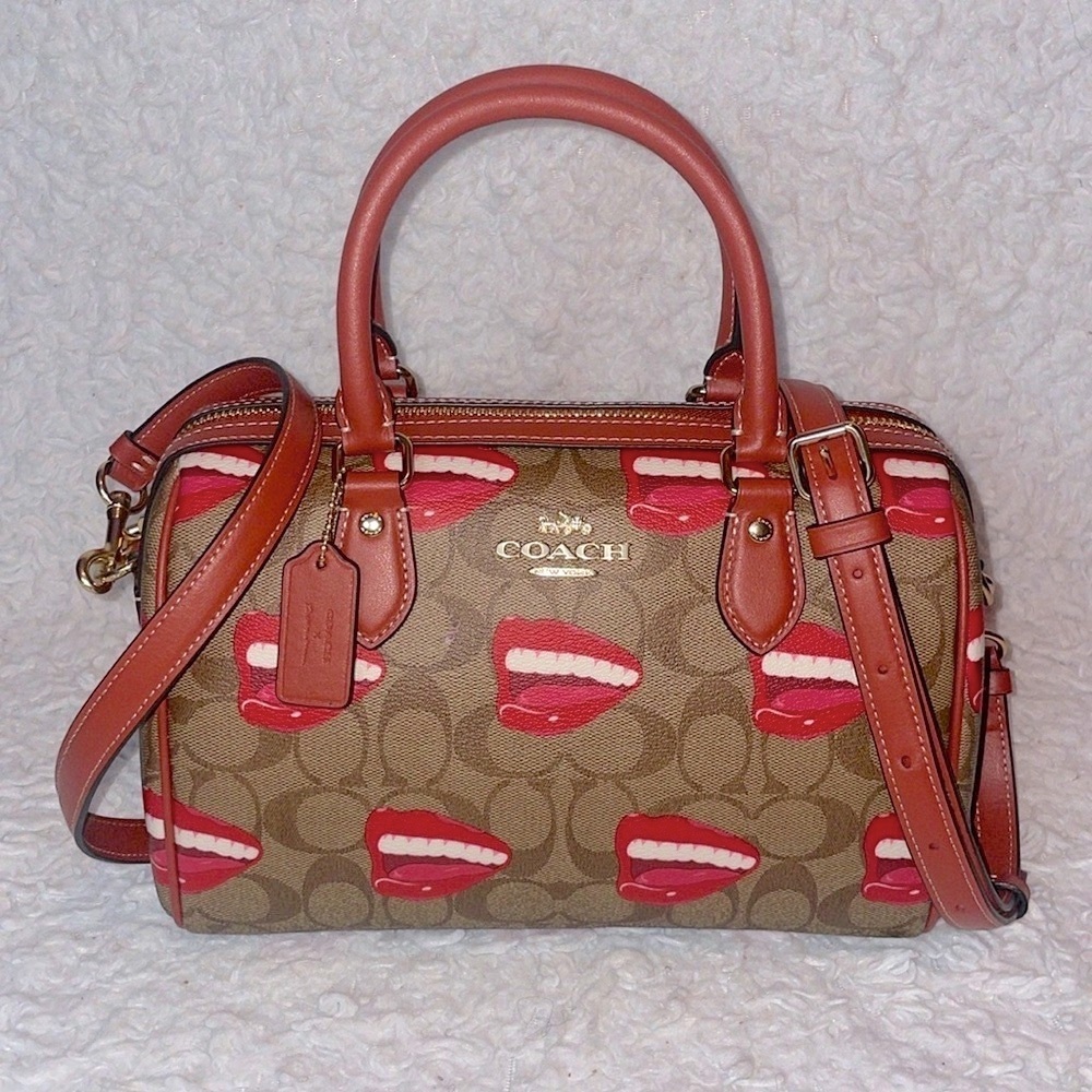 Coach X Tom Wesselmann Rowan Satchel in Signature Canvas with Lips Mouth Motif